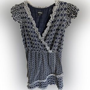 Express Blue Eyelet Faux Wrap Mini Dress Size L